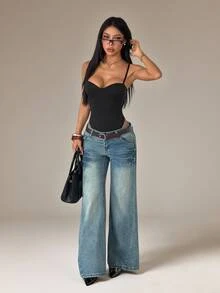 SHEIN PETITE 女款加墊連身衣 - 黑色 - 查看 6