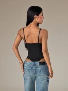 SHEIN PETITE 女款加墊連身衣 - 黑色 - 查看 2