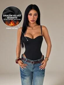 SHEIN PETITE 女款加墊連身衣 - 黑色 - 查看 1