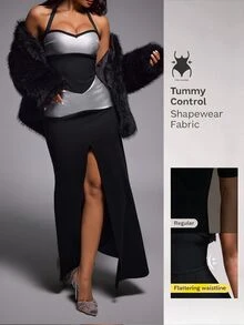 Nuvra Bandage Patchwork Waist-Cinched Sexy High Slit Elegant Fashion Party Commute Dress - Multicolor - View 6