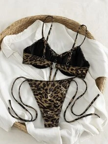SHEIN Swim Sexy Leopard Print Steel Bra Bikini Set, Summer Vacation Animal Print Swim Wear - Multicolor - View 2