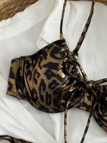 SHEIN Swim Sexy Leopard Print Steel Bra Bikini Set, Summer Vacation Animal Print Swim Wear - Multicolor - View 3