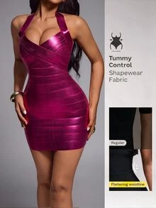 Nuvra Gaun Pesta & Kerja Modis Seksi dengan Leher Halter yang Mempertegas Pinggang - Purple - View 3