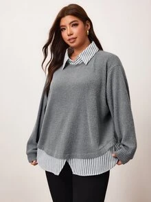 Enliva Plus Size Sweatshirts & Hoodies Women Fall Winter Sweater Striped Top - Multicolor - View 4