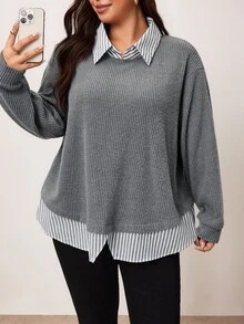 Enliva Plus Size Sweatshirts & Hoodies Women Fall Winter Sweater Striped Top - Multicolor - View 5