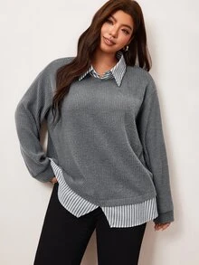 Enliva Plus Size Sweatshirts & Hoodies Women Fall Winter Sweater Striped Top - Multicolor - View 3