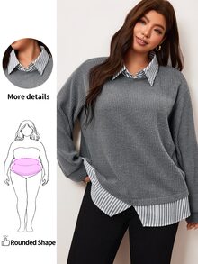 Enliva Plus Size Sweatshirts & Hoodies Women Fall Winter Sweater Striped Top - Multicolor - View 1