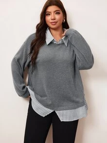 Enliva Plus Size Sweatshirts & Hoodies Women Fall Winter Sweater Striped Top - Multicolor - View 6