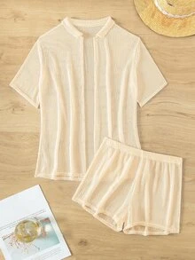 Sirith Summer Beach Women's Slouchy Top And Shorts Cover Up Set Wedding - Apricot - View 5