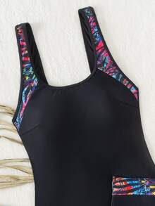 Swim Lushoire Holiday Floral Splice Two-Piece Swimwear Set,Summer Beach - Black - View 5
