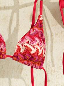 Swim Mod Women's Red Summer Boho Flowy Bikini Set, Halter Strap Triangle Swimwear,Textured Fabric Small Bust Flattering Beach Holiday Vacation Honeymoon - Red - View 5