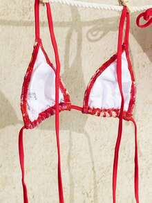 Swim Mod Women's Red Summer Boho Flowy Bikini Set, Halter Strap Triangle Swimwear,Textured Fabric Small Bust Flattering Beach Holiday Vacation Honeymoon - Red - View 4