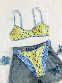 Swim Vcay 夏季度假海滩性感花卉格子双面吊带比基尼套装 - 彩色 - 查看 3