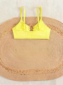 Swim Basics Women's Vacation Metal Buckle Ruched Beach Bikini Swim Top - Yellow - View 2
