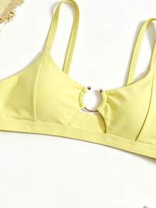 Swim Basics Women's Vacation Metal Buckle Ruched Beach Bikini Swim Top - Yellow - View 3