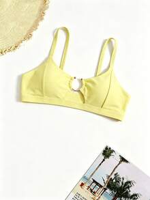 Swim Basics Women's Vacation Metal Buckle Ruched Beach Bikini Swim Top - Yellow - View 4