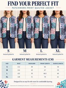 Bóhologie Women's White And Navy Patchwork Quilted Jacket, Collarless Snap-Button Boho Casual Vintage Coat, Autumn Winter Outerwear Everyday Going Out Travel - Multicolor - View 9