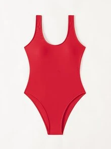 Swim Vcay 2025 Women Solid Color One-Piece Swimsuit, Vacation/Beach - Red - View 4