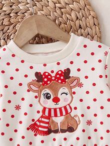 SHEIN Set Baju Sweatshirt dan Legging Motif Polkadot Kartun untuk Bayi Perempuan Musim Gugur dan Musim Dingin - Red and White - View 5