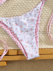 Swim Mod 2件套全新随机印花双面露背性感优雅度假比基尼套装，适合海滩、泳池派对 - 彩色 - 查看 5