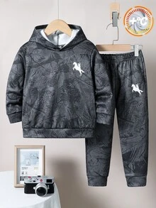SHEIN 兒童小男孩休閒舒適百搭連帽衛衣與運動長褲套裝 - 彩色 - 查看 7