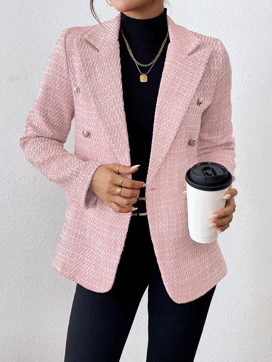 Rafferiza Plain Color Double Breasted Elegant Long Sleeve Suit Jacket Fall Cloth For Women - Baby Pink - View 1