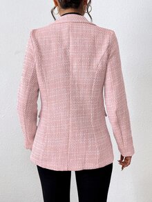 Rafferiza Plain Color Double Breasted Elegant Long Sleeve Suit Jacket Fall Cloth For Women - Baby Pink - View 2