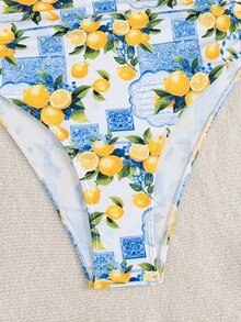 Swim Mod Springbreak Women New Random Multi-Color Printed Side Tie Sexy Elegant Vacation Modern Simplistic One-Piece Swimsuit For Summer - Multicolor - View 6