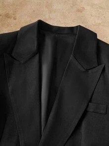 Ocevento 男士純黑色兩件式西裝套裝 短版西裝外套 缺口領 寬腿高腰百褶長褲 休閒穿搭 萬聖節 冬季派對 秋季 - 黑色 - 查看 6