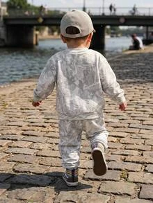 Baby Boy Round Neck Casual Comfortable Set, Simple Style, Suitable For Autumn/Winter - Multicolor - View 1