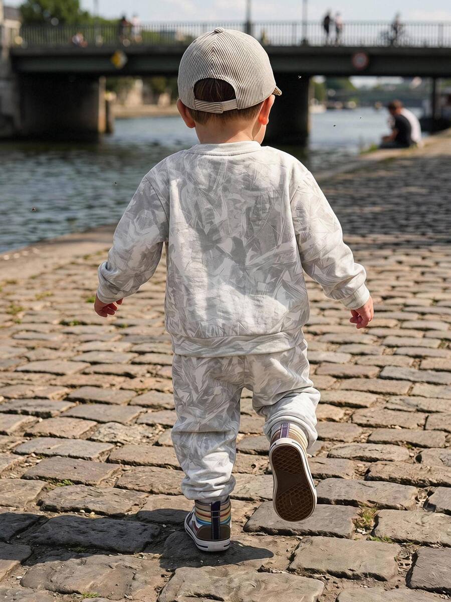 Baby Boy Round Neck Casual Comfortable Set, Simple Style, Suitable For Autumn/Winter - Multicolor - View 1