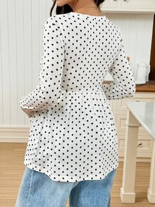 SHEIN Polka Dot Maternity Nursing Top For Casual Daily Wear,Autumn Fall - White - View 6