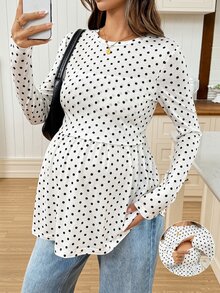SHEIN Polka Dot Maternity Nursing Top For Casual Daily Wear,Autumn Fall - White - View 3