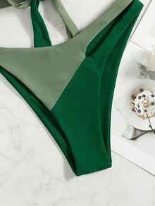 Swim Vcay Women Bikini Sets Cincin Membungkus Blok Warna Seksi - Hijau - View 5