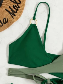 Swim Vcay Women Bikini Sets Cincin Membungkus Blok Warna Seksi - Hijau - View 7