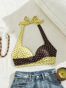 SHEIN Swim 春夏新款掛脖式聚攏胸部性感優雅度假海灘泳池派對女款泳衣上衣 - 彩色 - 查看 4