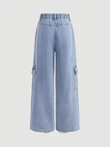 Girlism Celana Jeans Longgar Biru Motif Kucing Lucu Gaya Y2K untuk Anak Perempuan Remaja, Cocok untuk Sekolah, Cocok untuk Fashion Anak Perempuan Usia 20-an dan Remaja Perempuan - Biru - View 2