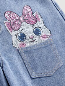 Girlism Celana Jeans Longgar Biru Motif Kucing Lucu Gaya Y2K untuk Anak Perempuan Remaja, Cocok untuk Sekolah, Cocok untuk Fashion Anak Perempuan Usia 20-an dan Remaja Perempuan - Biru - View 4