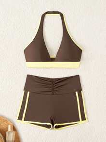 Allurite Set Olahraga Halter dengan Trim Kontras - MultiWarna - View 3