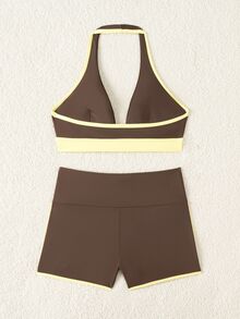 Allurite Set Olahraga Halter dengan Trim Kontras - MultiWarna - View 4