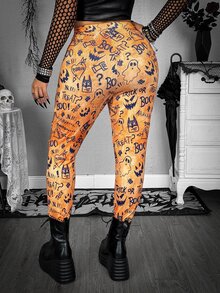 Whyspr BATMAN X SHEIN Legging Berlubang Motif Gaya Hip Hop Ukuran Plus untuk Liburan Halloween - Jeruk - View 2