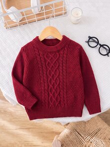 Baby Boy Baby Girl Burgundy Textured Jacquard Knit Loose Pullover Autumn Winter Sweater Suitable For Christmas - Burgundy - View 6