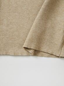 SHEIN Raffinéa Simple Square Neck Knit Top With Fine Rib Texture. Slim Fit Outlines Natural Body Curves. Long Sleev Office Brunch Beige Autumn Casual Basic - Khaki - View 7