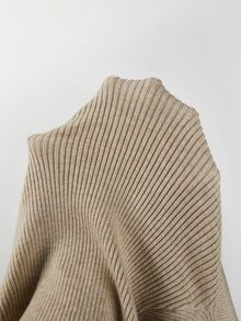 SHEIN Raffinéa Simple Square Neck Knit Top With Fine Rib Texture. Slim Fit Outlines Natural Body Curves. Long Sleev Office Brunch Beige Autumn Casual Basic - Khaki - View 6