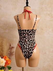 SHEIN Swim Women's Summer Beach Vacations Sexy Leopard Print One-Piece Swimsuit,Layered Swimwear - Multicolor - View 6
