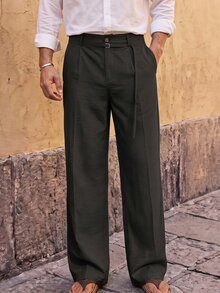 HIMLAND Men's Solid Color Straight Leg Loose Casual Commuter Long Pants, Streetwear, Baggy Loose Pants, Winner, Autumn - Black - View 7