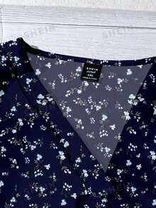 EMERY ROSE Plus Size Ditsy Floral Casual Minimalist Shirt, Suitable For Summer Vacation Chic Blouses For Women - Multicolor - View 5
