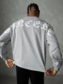 SLATEMANN Men's Letter Graphic Casual Daily Long Sleeve Sweatshirt - Grey - View 3