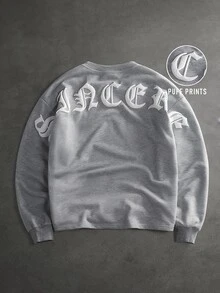 SLATEMANN Men's Letter Graphic Casual Daily Long Sleeve Sweatshirt - Grey - View 1