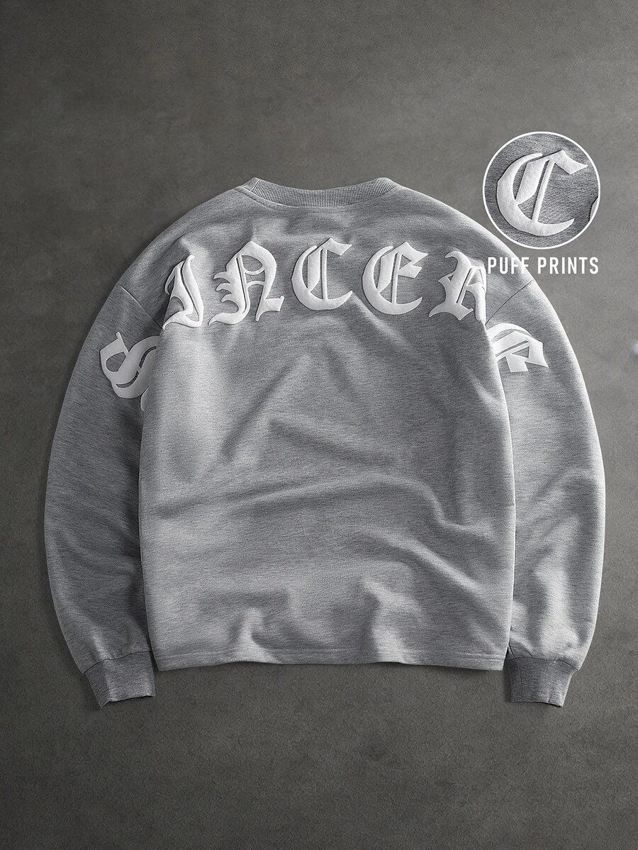 SLATEMANN Men's Letter Graphic Casual Daily Long Sleeve Sweatshirt - Grey - View 1